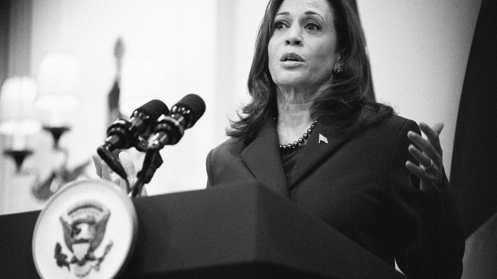 US Vice President Kamala Harris gives a press conference in Paris on November 12.