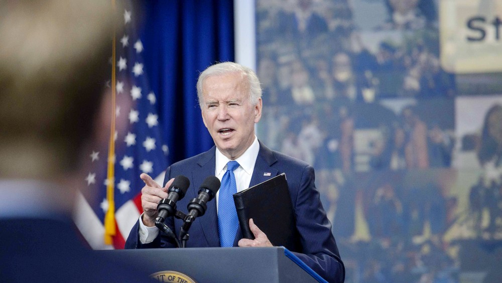 President Joe Biden speaks in the Eisenhower Executive Office Building in Washington, D.C. on Oct. 17.