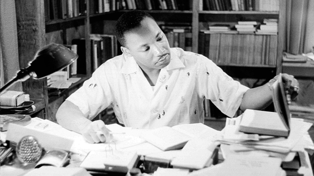 Reverend Martin Luther King, Jr. relaxes at home in May 1956 in Montgomery, AL.