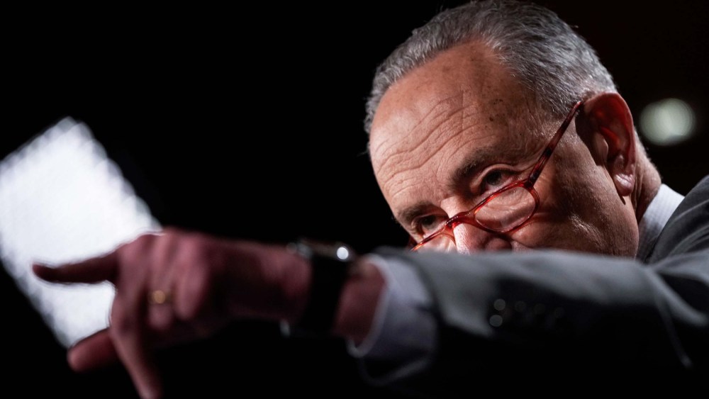 Senate Majority Leader Chuck Schumer speaks during a news conference at the U.S. Capitol on January 11. Schumer and the Senate Democrats spoke about their party's push to pass election reform and voting rights legislation.