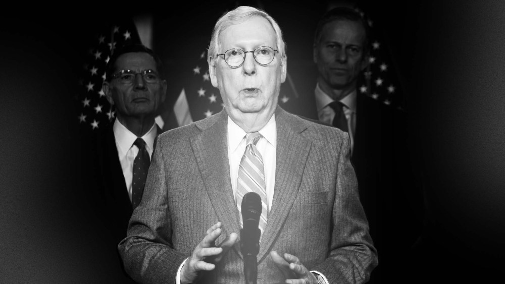 Photo illustration: Mitch McConnell and other Republicans used speech time to tell "spooky" stories about what they'll do in power should Dems bypass the filibuster