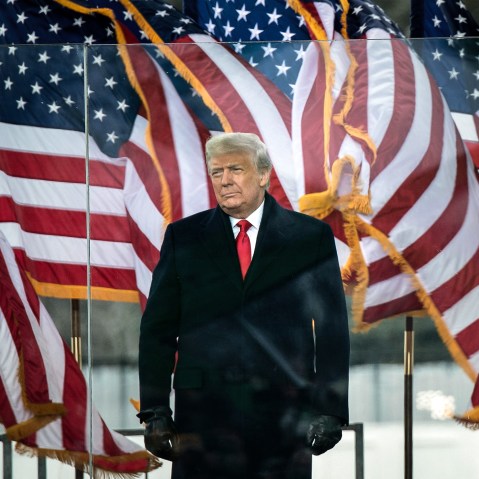 President Donald Trump arrives to speak to supporters from The Ellipse near the White House on Jan. 6, 2021.