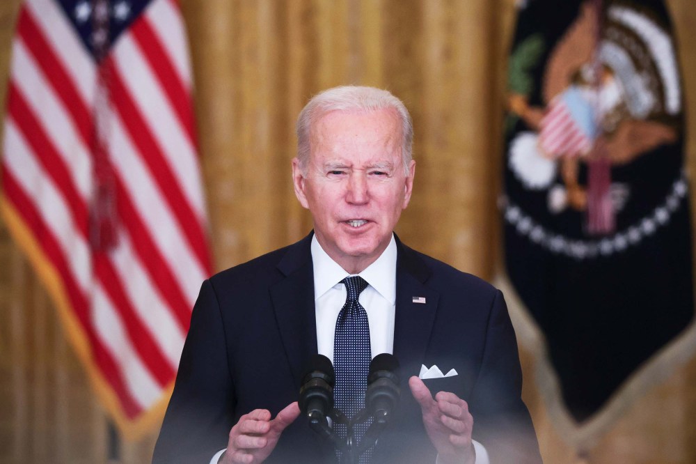 President Joe Biden delivers remarks on Russia and Ukraine in the East Room of the White House on February 15. President Biden said the United States remains open to high-level diplomacy in close coordination with allies, building on the multiple diplomatic off-ramps the U.S., its allies and partners have offered Russia in recent months.
