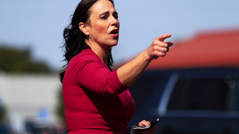 Jane Timken, the Chairwoman of the Ohio Republican Party, speaks in Norwood, Ohio on Oct. 6, 2020.