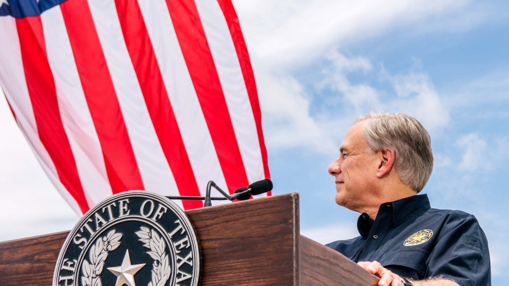Image: Texas Gov. Greg Abbott near the border between the United States and Mexico in Pharr, Texas, in 2021.