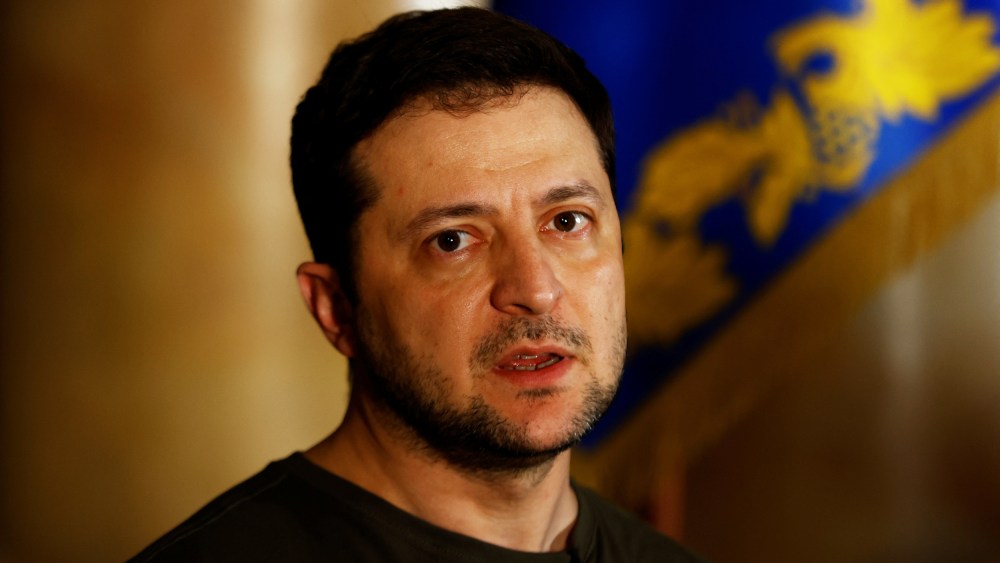 Ukrainian President Volodymyr Zelenskiy talks in Kyiv on March 1, 2022.