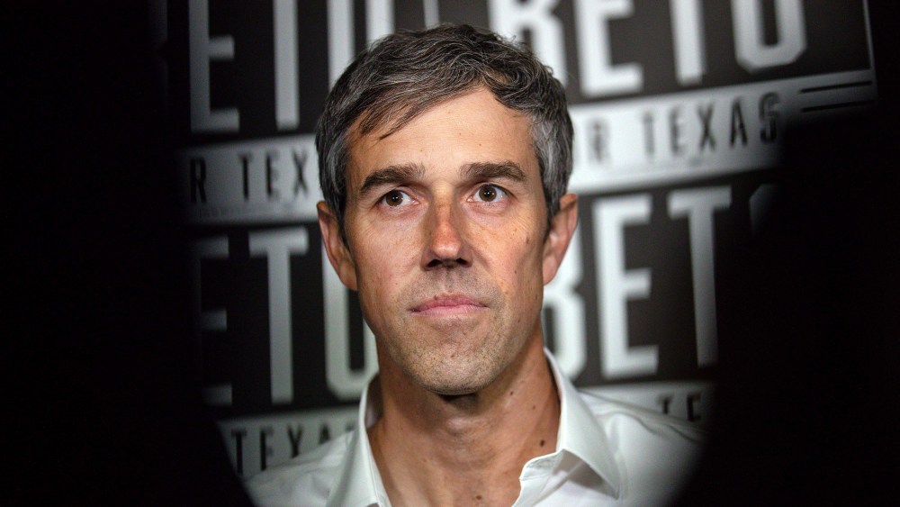Beto O'Rourke, a Democratic candidate for governor, speaks to reporters after a campaign rally in Waco, Texas, on Feb. 8.