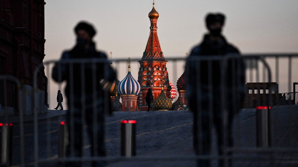 Police officers block access to Red Square in central Moscow on March 2, 2022.