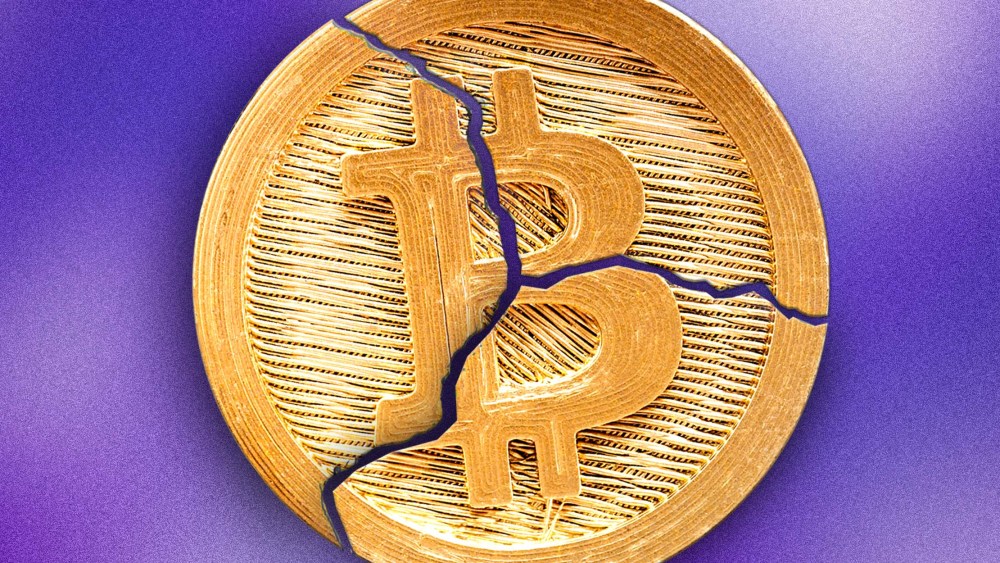 Photo Illustration: A shattered Bitcoin