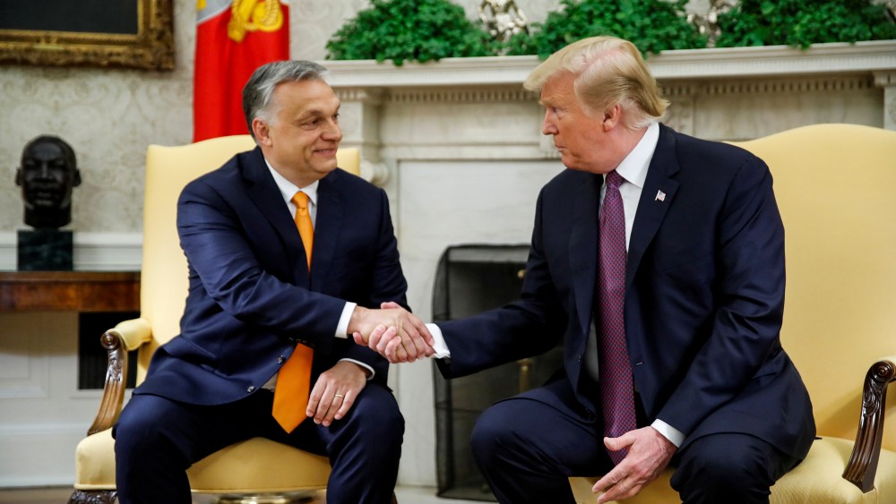 President Donald Trump greets Hungary's Prime Minister Viktor Orban in the Oval Office at the White House on May 13, 2019.