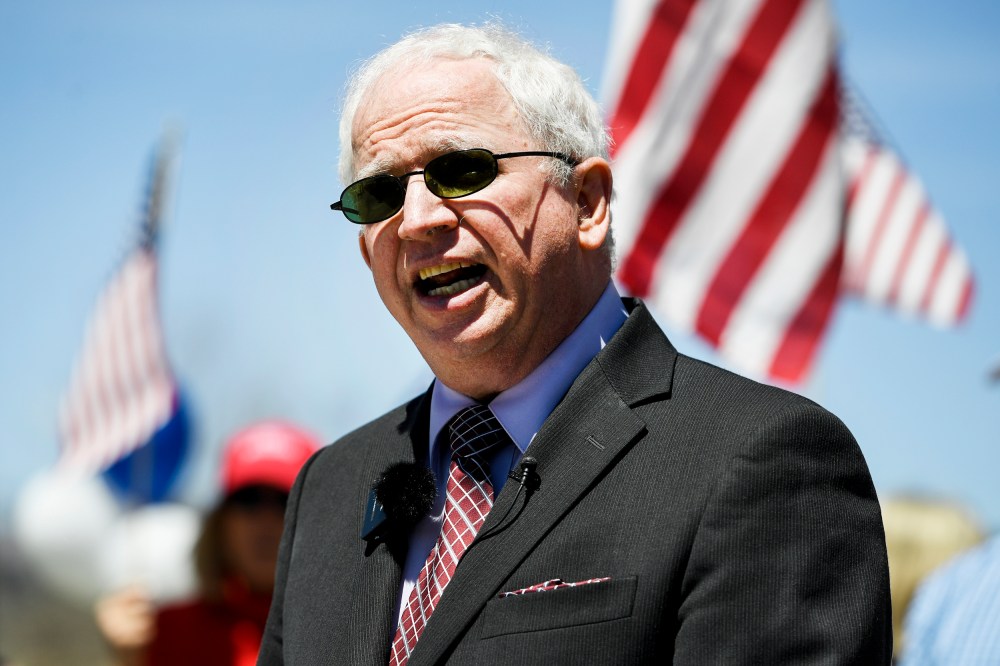 John Eastman speaks about his plans to sue the University of Colorado Boulder on April 29, 2021, in Boulder.