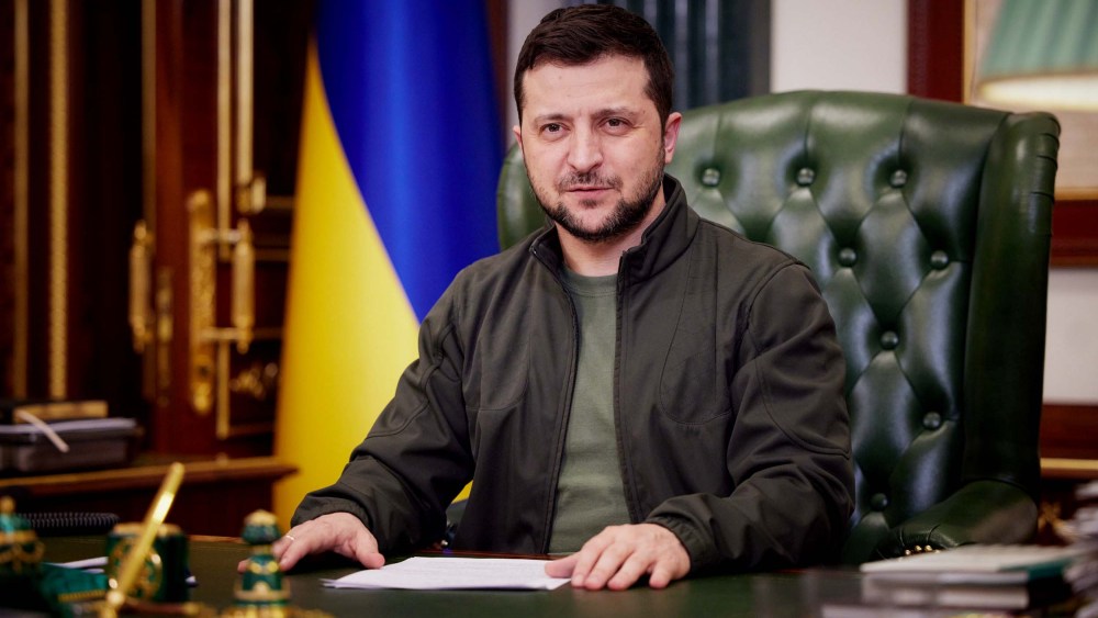Ukrainian President Volodymyr Zelenskyy makes a speech in Kyiv on March 17.