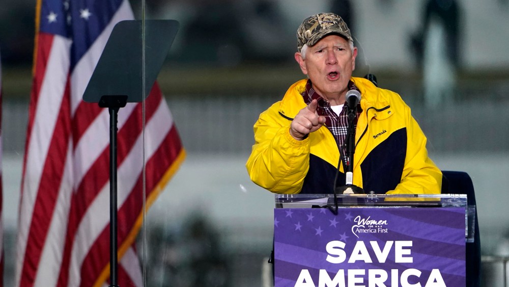 Image: Rep. Mo Brooks, R-Ark., speaks at a rally held by then-President Donald Trump near the White House on Jan. 6, 2021.