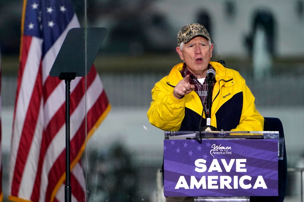Image: Rep. Mo Brooks, R-Ark., speaks at a rally held by then-President Donald Trump near the White House on Jan. 6, 2021.