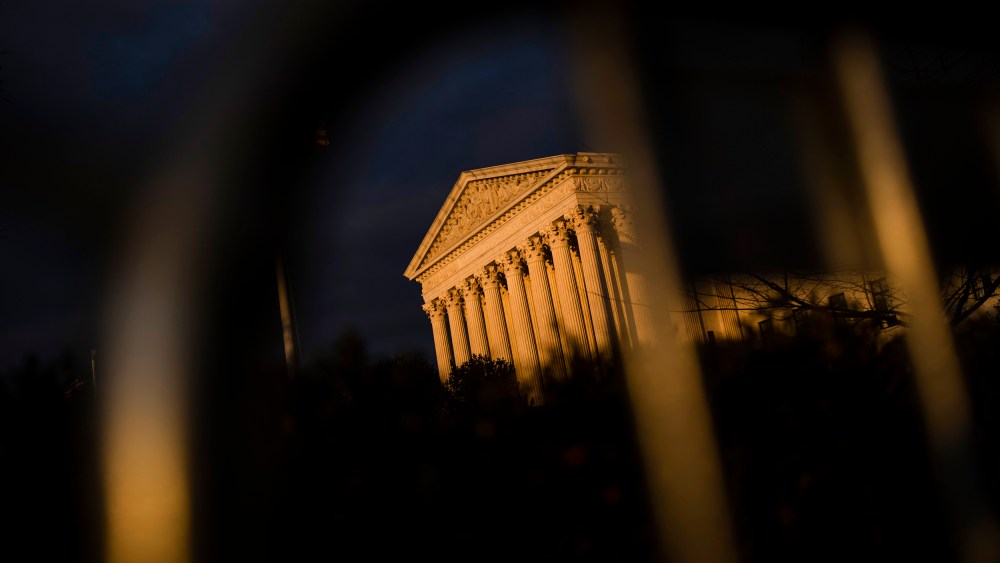 The U.S. Supreme Court at sunset on Nov. 29, 2021.