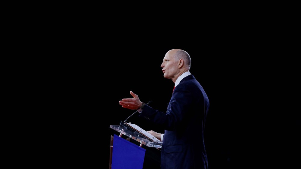 Sen. Rick Scott speaks during the Conservative Political Action Conference (CPAC) on February 26 in Orlando, Fla.
