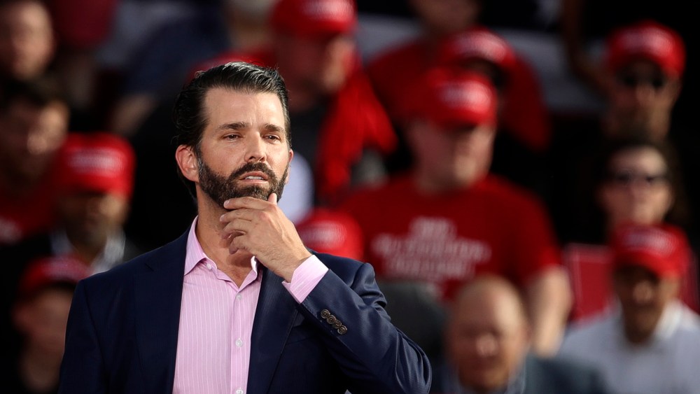 Image: Donald Trump Jr. at a "Make America Great Again" rally in Pennsylvania in 2019.