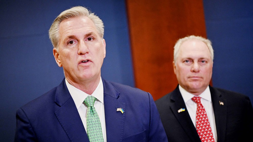 House Minority Leader Kevin McCarthy and House Minority Whip Steve Scalise speak to reporters