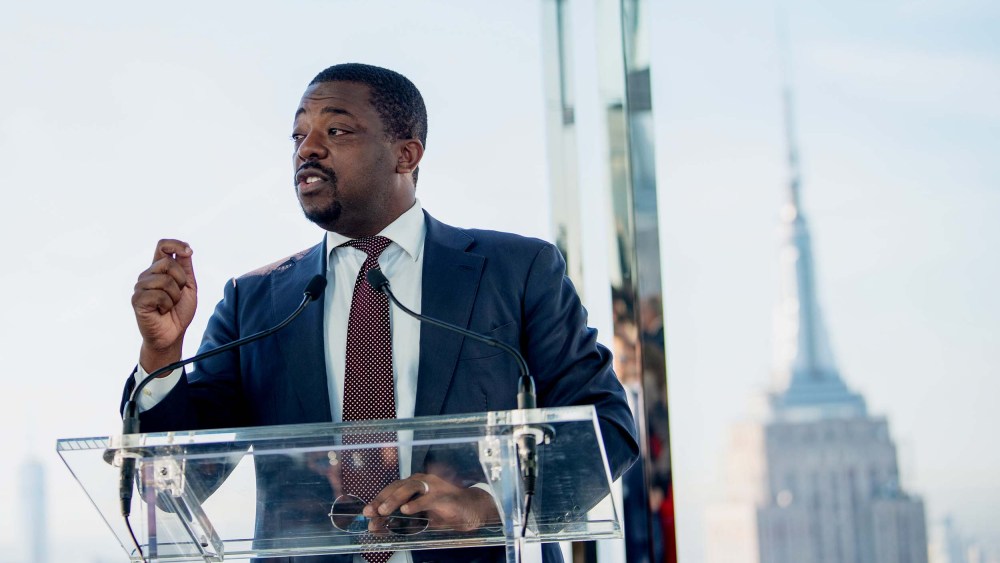 New York Lt. Governor Brian Benjamin speaks at the opening ceremony and ribbon cutting for Summit One Vanderbilt on October 21, 2021 in New York City.