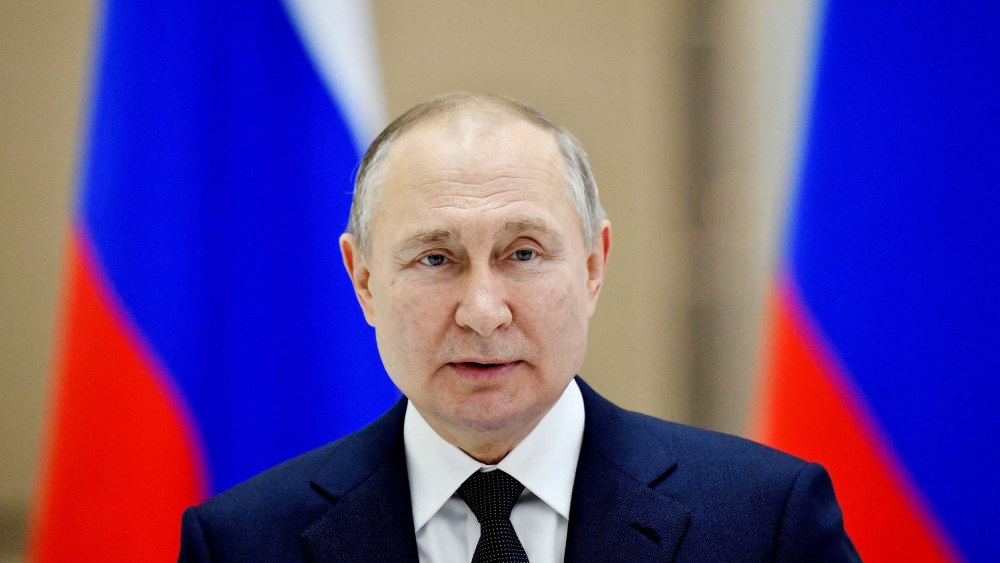Vladimir Putin delivers a speech at the Vostochny cosmodrome north of Blagoveschensk, Russia on April 12.