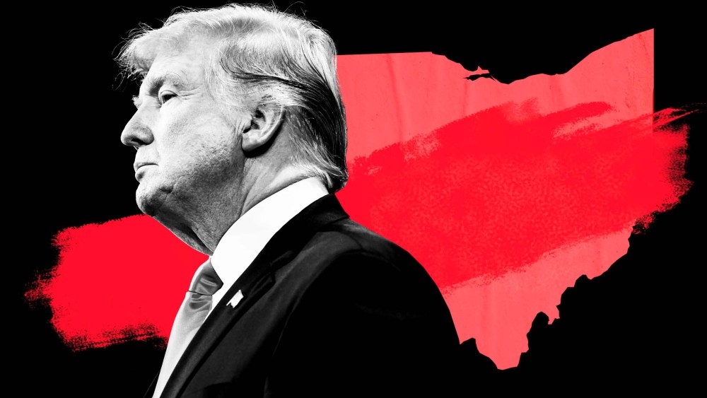 Photo Illustration: Donald Trump in front of the state of Ohio