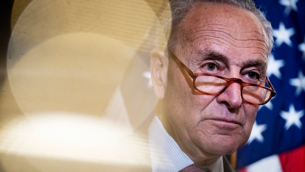 Senate Majority Leader Chuck Schumer conducts a news conference after senate luncheons in the U.S. Capitol on May 24.