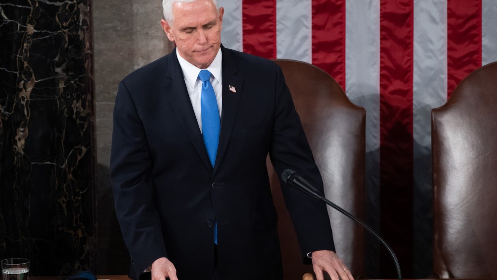 Former Vice President Mike Pence presides over a joint session of Congress on January 6, 2021 in Washington, D.C.