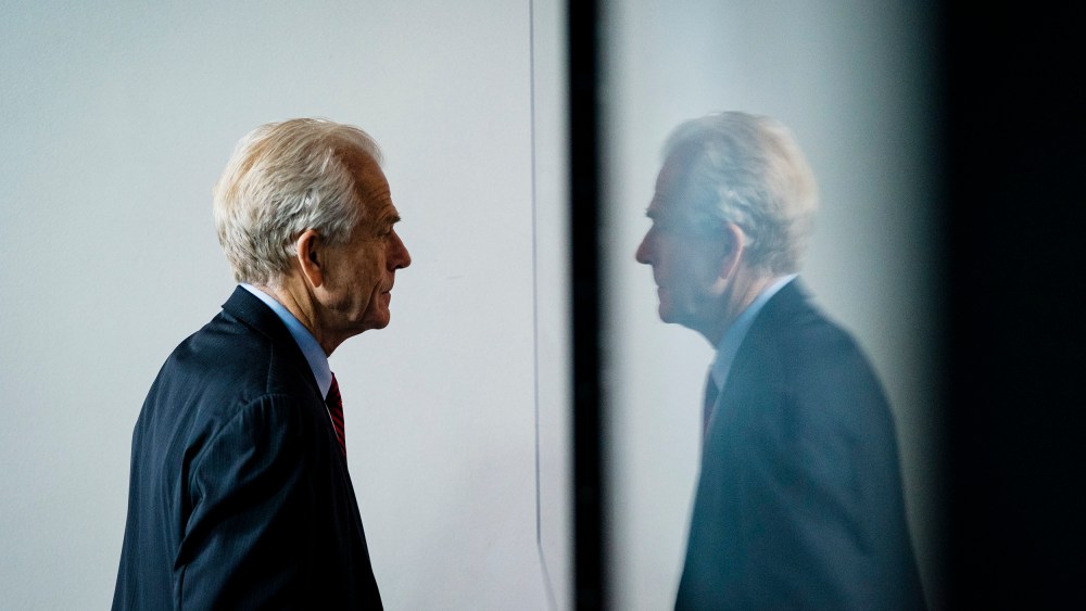 Former White House trade adviser Peter Navarro after departs a COVID-19 coronavirus briefing on Aug 14, 2020 in Washington, D.C.