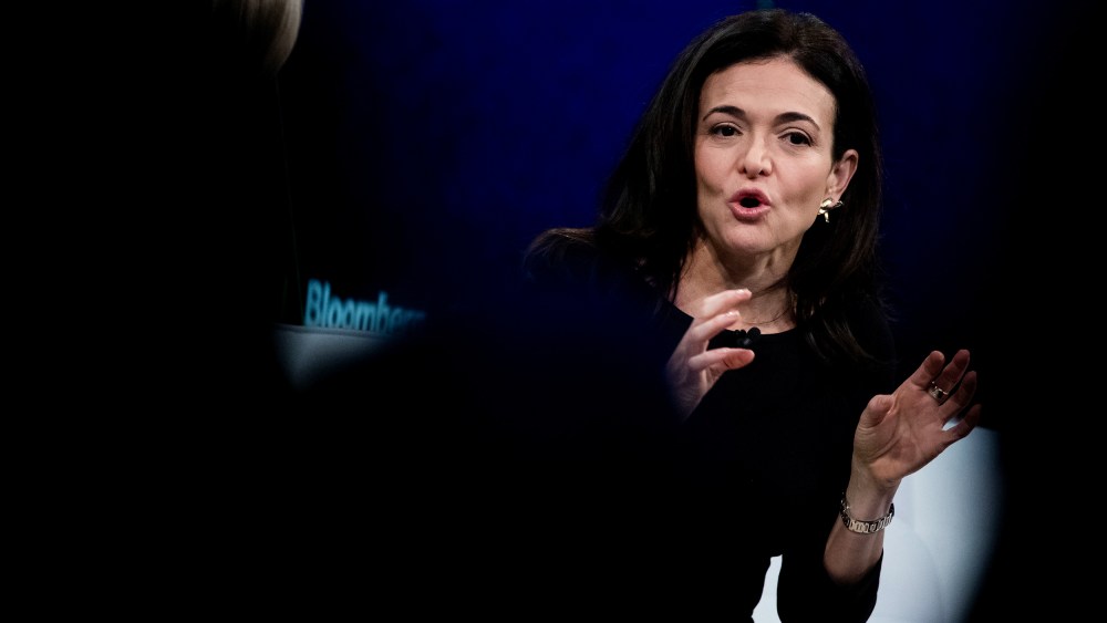 Sheryl Sandberg speaks during the Bloomberg Year Ahead Summit in New York on Nov. 7, 2019.