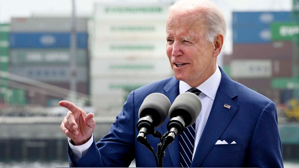 President Joe Biden speaking at the Port of Los Angeles.