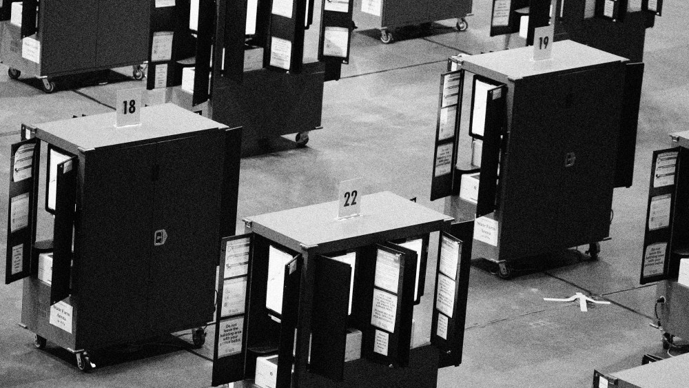 Image: Voting machines in Atlanta, Ga., on Oct. 12, 2020.