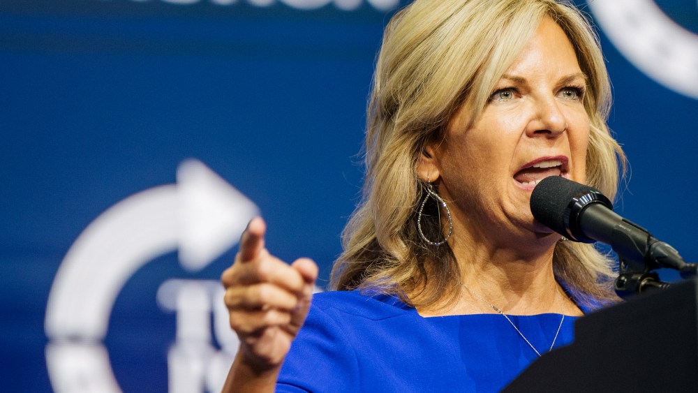 Kelli Ward speaks at a "Save America" Rally In Phoenix