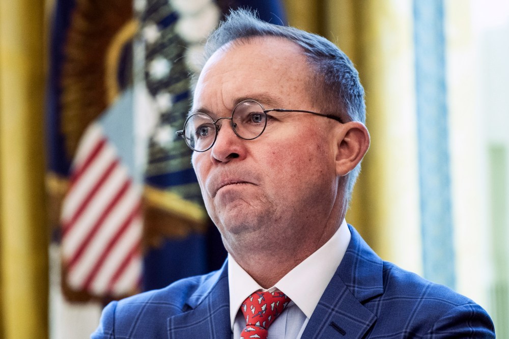 Mick Mulvaney, acting White House chief of staff, listens during a meeting between President Donald Trump and Colombian President Ivan Duque in the Oval Office on March 2, 2020.