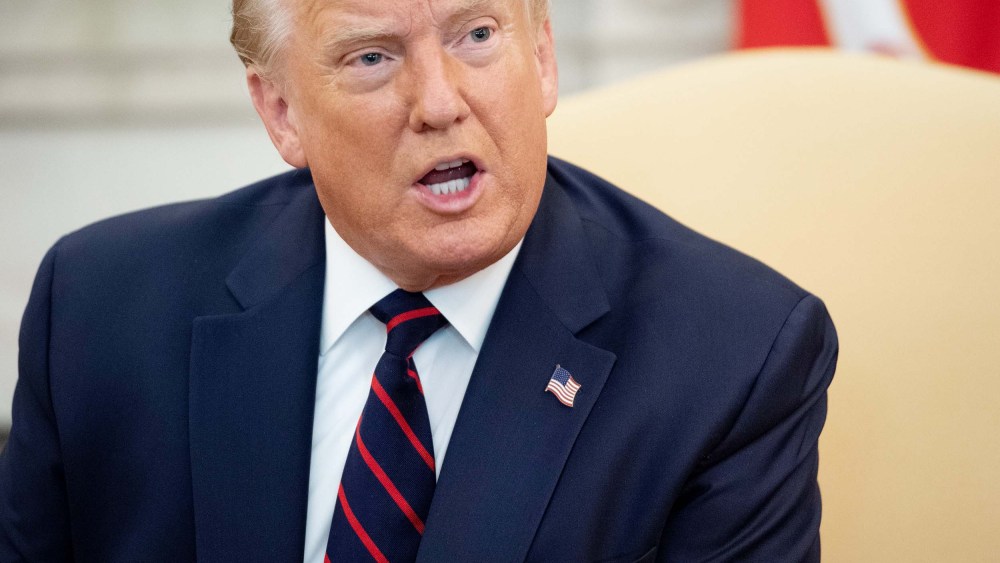 Former president Donald Trump meets with UAE Foreign Minister Abdullah bin Zayed Al-Nahyan in the Oval Office of the White House in Washington, D.C. on September 15, 2020.