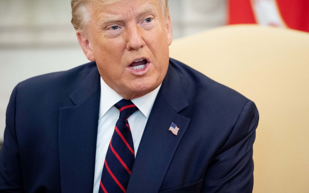 Former president Donald Trump meets with UAE Foreign Minister Abdullah bin Zayed Al-Nahyan in the Oval Office of the White House in Washington, D.C. on September 15, 2020.