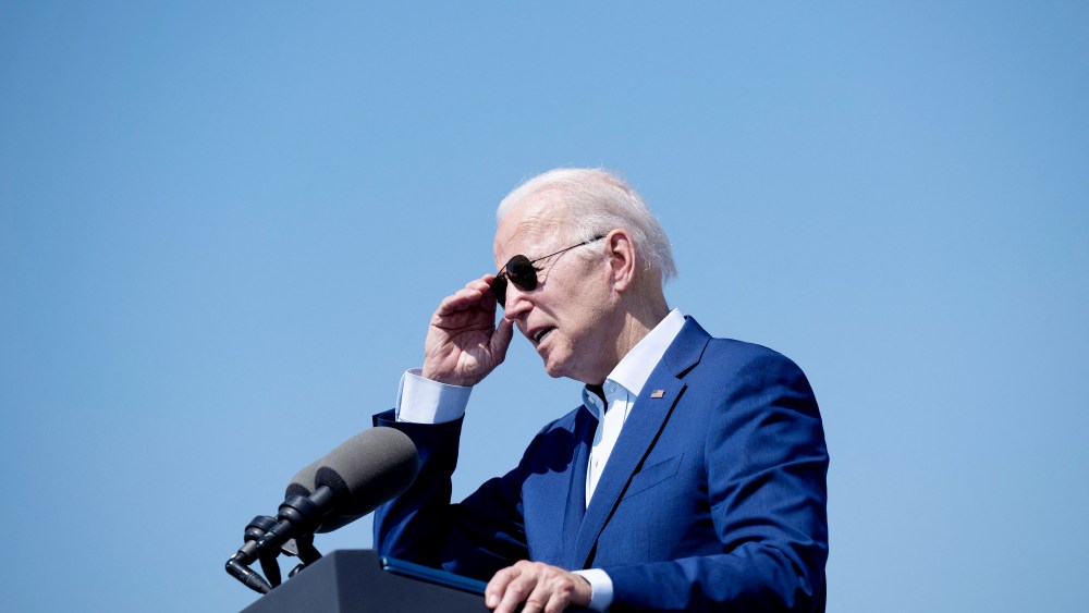 President Joe Biden delivers remarks at the former location of the Brayton Point Power Station in Somerset, Mass. on Wednesday.