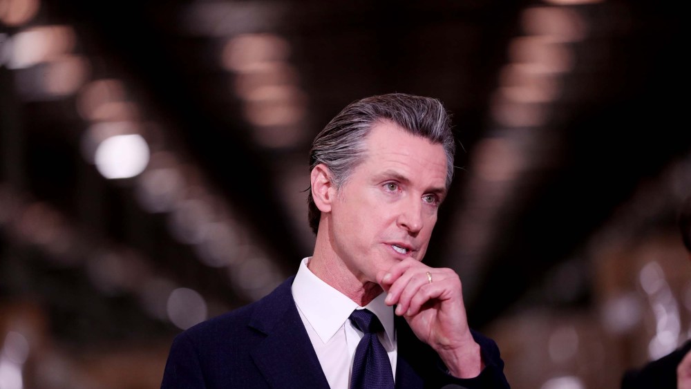 Governor Gavin Newsom speaks during a press conference to unveil the next phase of California's pandemic response