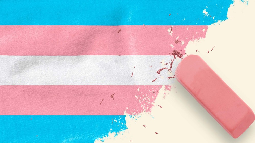 Photo Illustration: An eraser erases a transgender flag