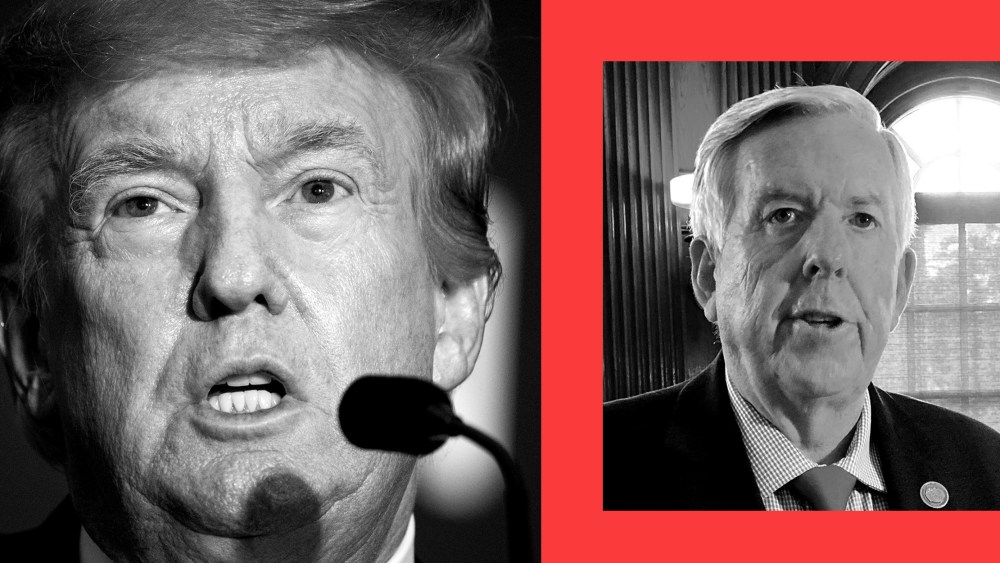 Photo illustration: Donald trump and Mike Parson
