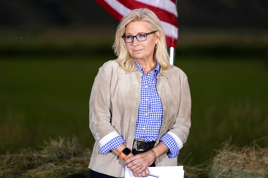 Rep. Liz Cheney, R-Wyo., waits to speak on Aug. 16, 2022, at an Election Day gathering in Jackson, Wyo.