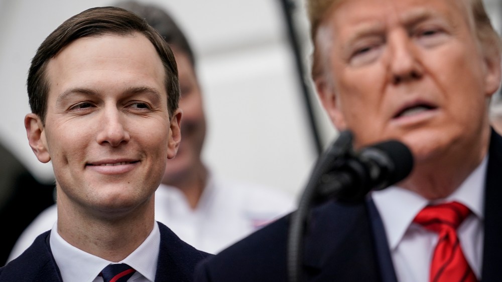 Image: Senior Advisor Jared Kushner looks on as President Donald Trump speaks.