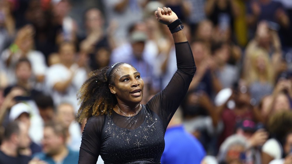Serena Williams celebrates after defeating Danka Kovinic of Montenegro in a first round match at the U.S. Open on Aug. 29, 2022.