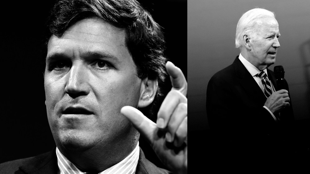 Photo diptych: Tucker Carlson and Joe Biden