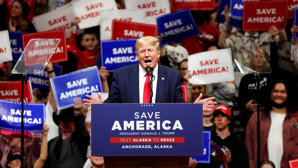 Former President Trump Campaigns With House Candidate Sarah Palin And Senate Candidate Kelly Tshibaka In Anchorage, Alaska