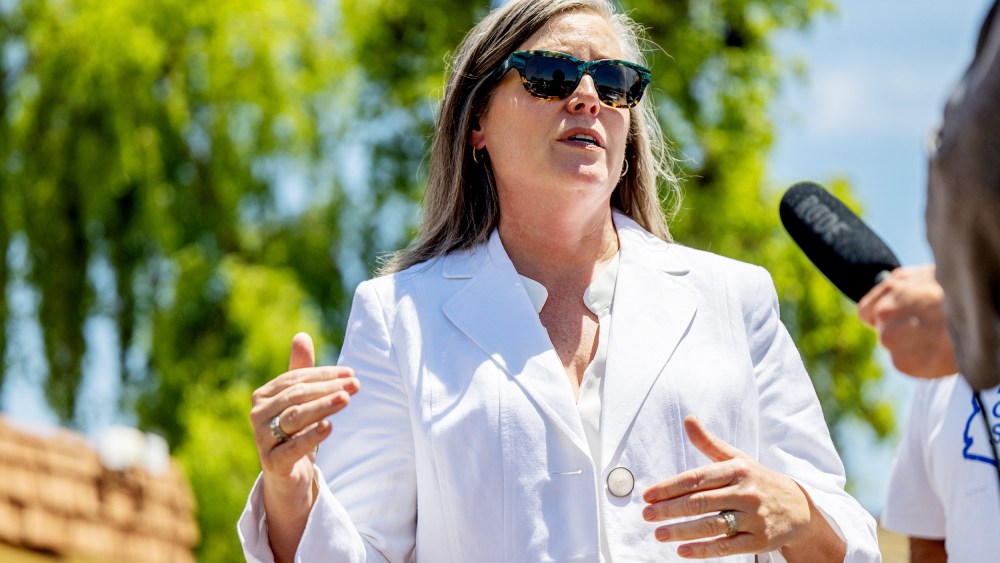 Democratic Candidate For Arizona Governor Katie Hobbs Visits A Polling Place On Primary Election Day