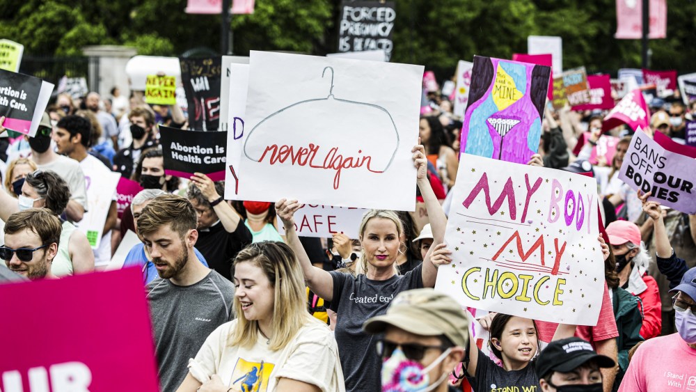 Abortion rights demonstrators and advocates march during the "Bans Off Our Bodies" rally from the National Mall to the Supreme Court in Washington on May 14, 2022.
