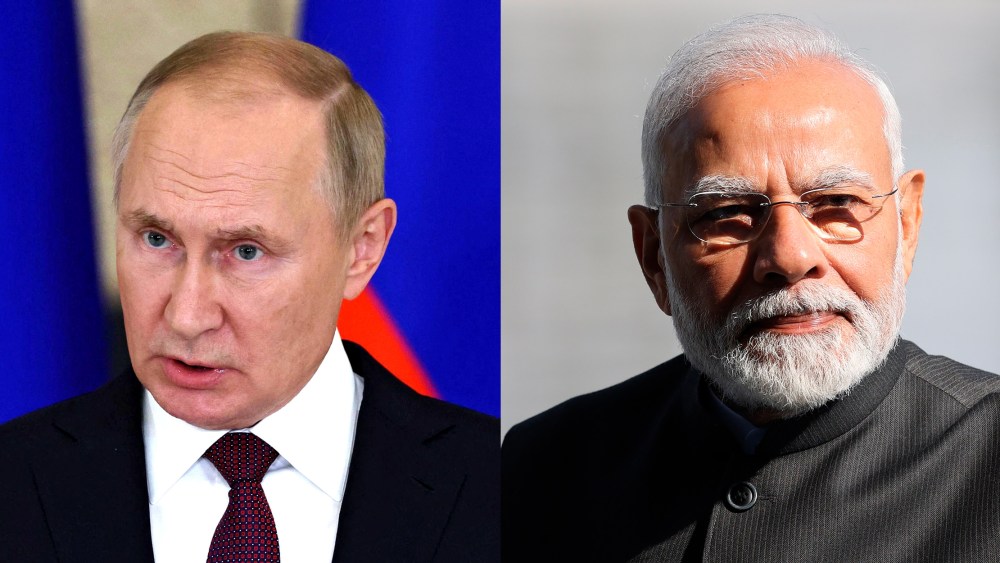 Photo diptych: Vladimir Putin and Narendra Modi