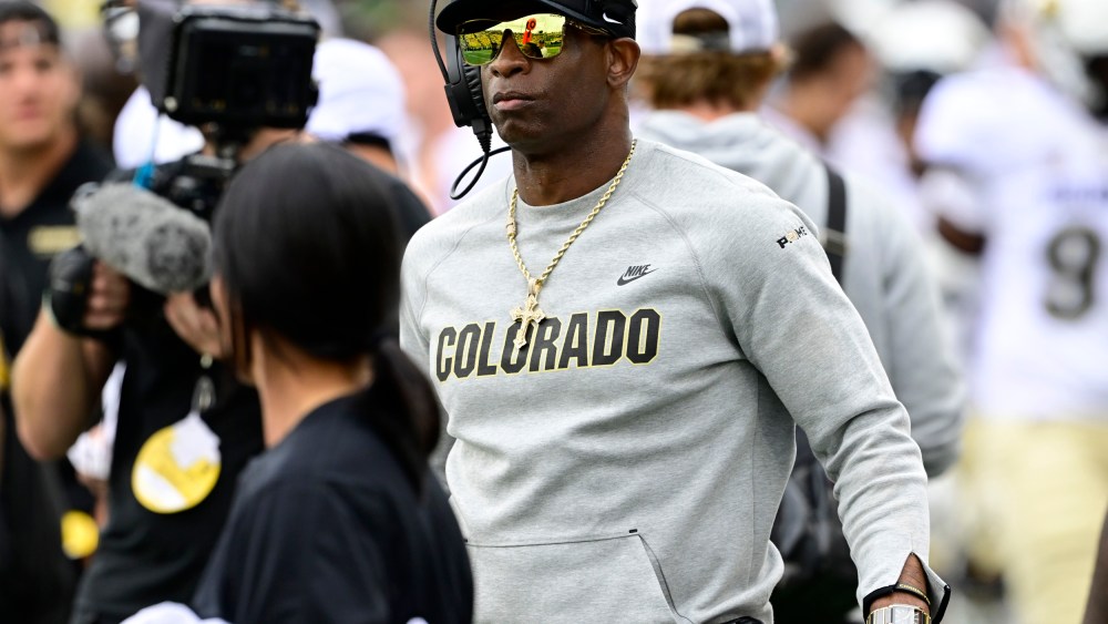 Colorado Buffaloes head coach Deion Sanders during a game against the Oregon Ducks at Autzen Stadium in Eugene, Ore.