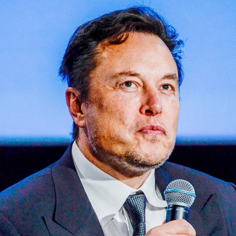 Tesla CEO Elon Musk looks up as he addresses guests at the Offshore Northern Seas 2022 (ONS) meeting in Stavanger, Norway on August 29.