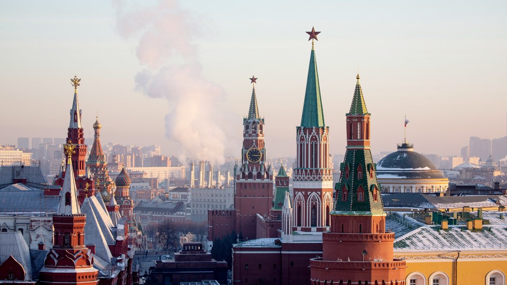 The Kremlin, viewed from the O2 Lounge restaurant on the roof of the Ritz-Carlton hotel, in Moscow, Russia on Dec. 11, 2020.